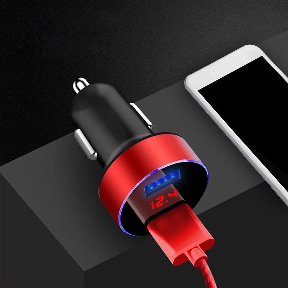 Adaptador de cargador automático para coche, voltímetro Di