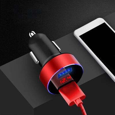 Adaptador de cargador automático para coche, voltímetro Di