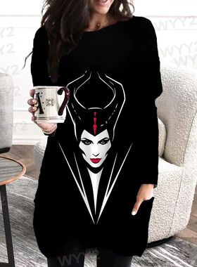 Maleficent design bruxa imprimir escuro longo slemaleficent