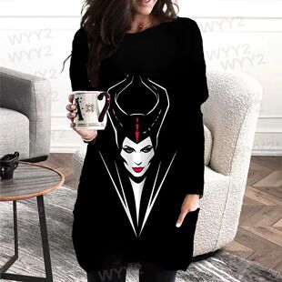 Maleficent design bruxa imprimir escuro longo slemaleficent