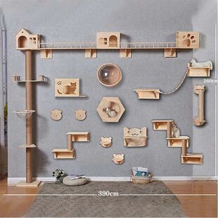 Wall Mounted Gato Escalada Frame, Pinho Madeira Maci?a, Pend