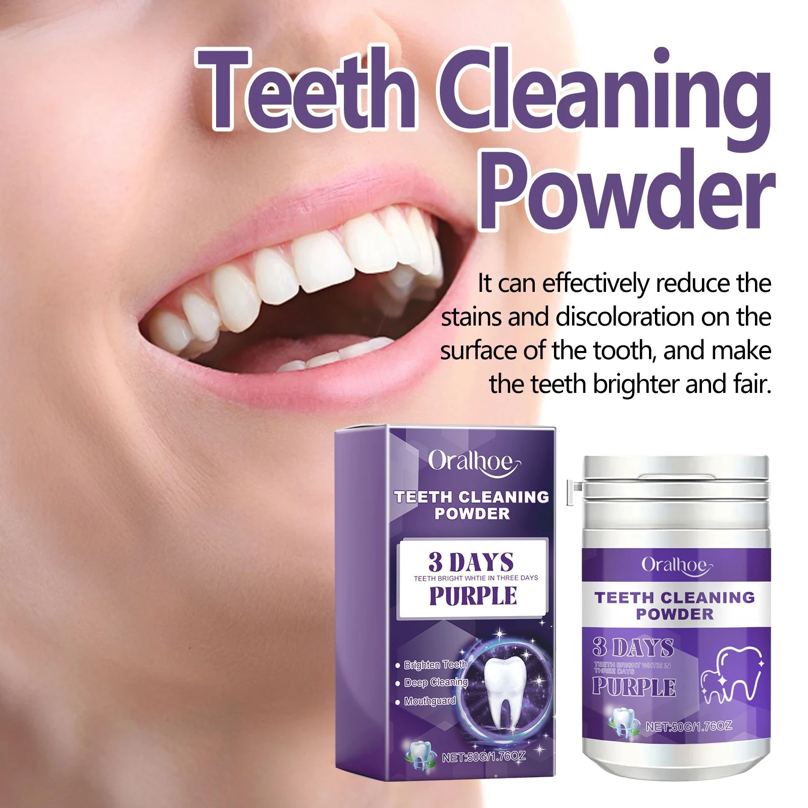 Oralhoe 50g Teeth Bleaching Powder Plaque Satin Removal Whit