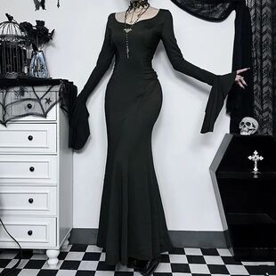 Morticia-vestido gótico elegante para mulheres, vestido gó