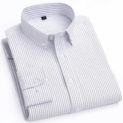 Camisa listrada de manga longa masculina, casual inteligente