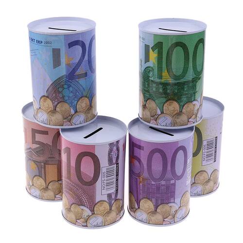 Criativo Tinplate Cilindro Piggy Bank, Euro Dollar Picture B
