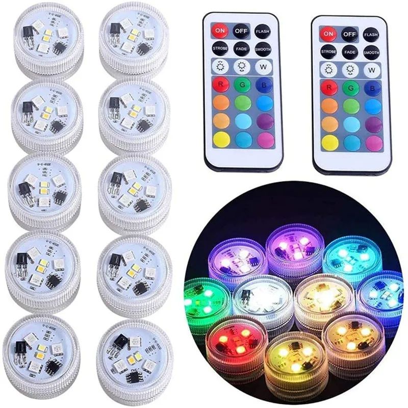 Luces LED subacuáticas a pilas, lámpara de té RGB sumergi