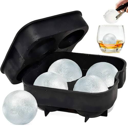 4-Cell Spherical Ice Cube Mold, Compact for Whiskey Cocktail