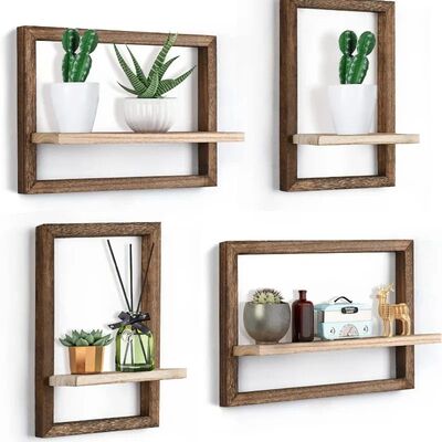 Wooden Wall Shelf  Creative Square Photo Frame Display Home