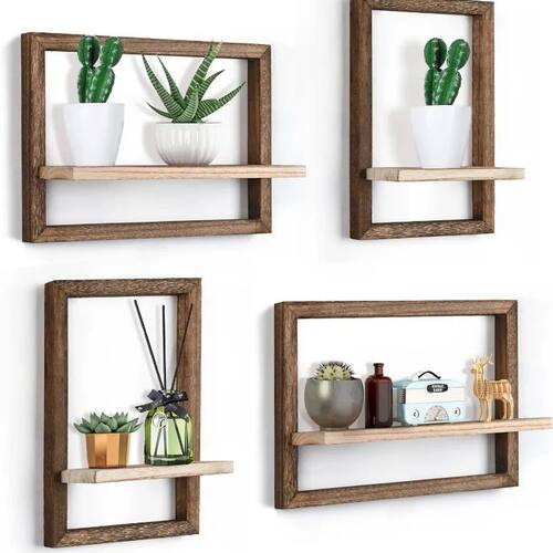 Wooden Wall Shelf  Creative Square Photo Frame Display Home