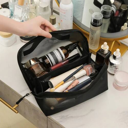 Mesh Clear Cosmetic Bags Small Large Black Makeup Bag Portab