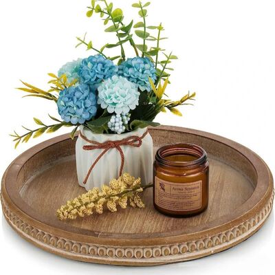 Wooden Decorative Tray Round: Brown for Coffee Table Trays R