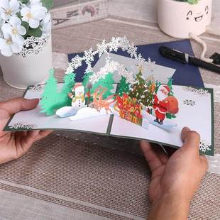 Santa in Forest Christmas Card Pop Up Greeting Cards 3D Xmas
