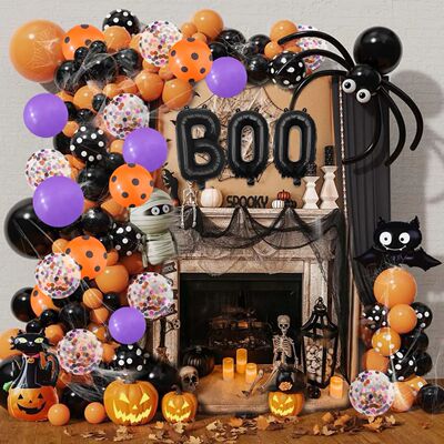 124 pcs Halloween Balloon Black Skull Pumpkin Bat Sticker Bi
