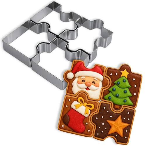 4-Piece Stainless Steel Puzzle Cookie Cutter Set, Square Int