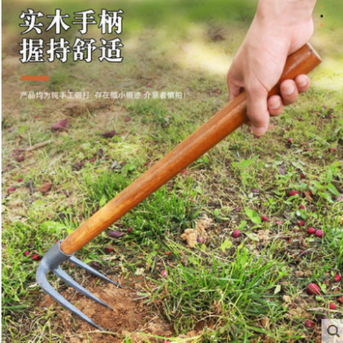 家用园艺碳钢三齿松土除草耙