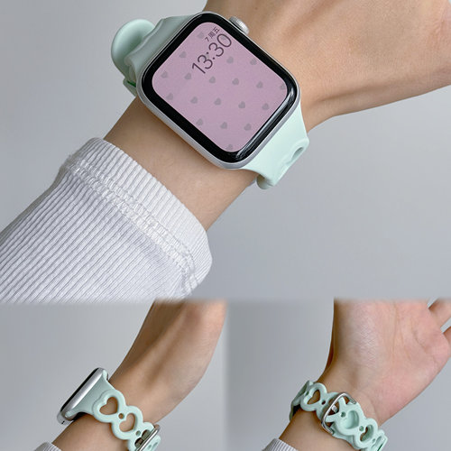 适用苹果手表S11表带透气applewatch1098765SE32甜酷爱心硅胶表带