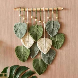 Hanging Boho Room Leaf Decor Wall Home Woven Macrame