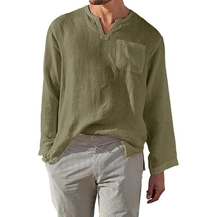 thewangs studioShirt men's new loose cotton linen casual sh