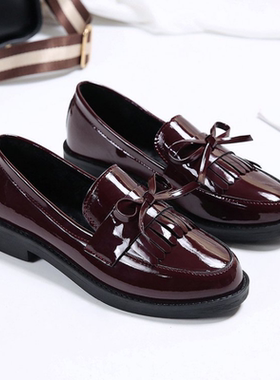 Leather Loafers Women's Black Patent Platform Slip on Shoes