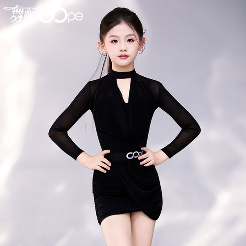 女童黑色拼接网纱裙拉丁舞服