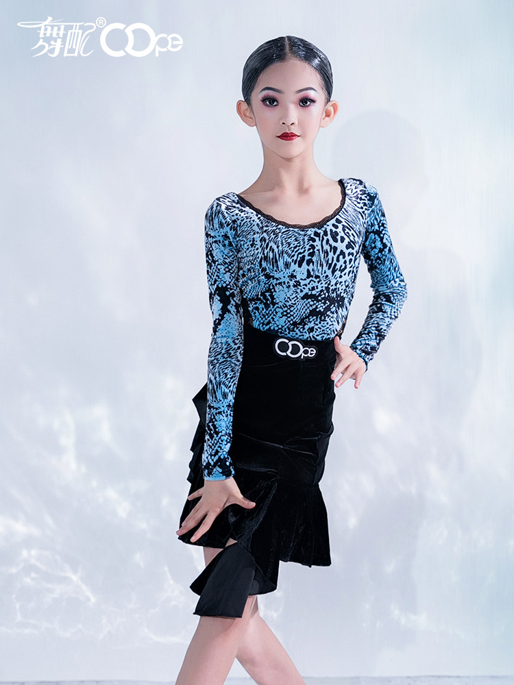 舞配女童韩绒豹纹拉丁舞服练习服