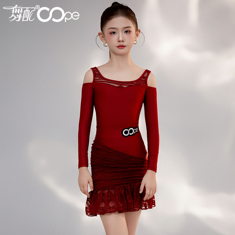 拉丁舞服女童oope舞配舞服拉丁舞练功服女新款红色套装表演服TJ