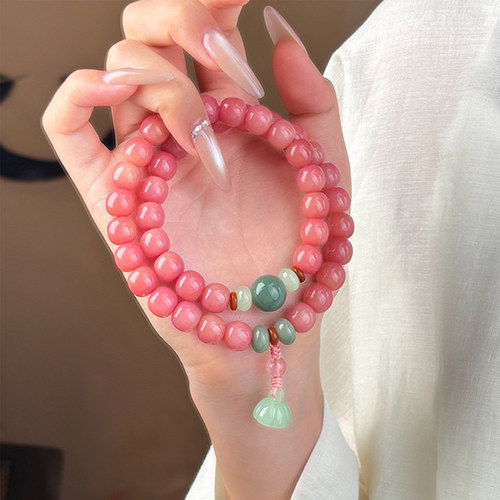 国风蜜桃粉菩提根双圈手串女款