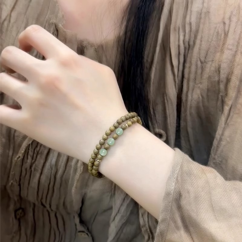 天然檀香木玉石玛瑙双圈手串女款