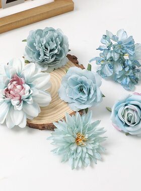 仿真花蓝色系花朵 古风绢花玫瑰花diy手工头饰材料 谷美婚庆布景