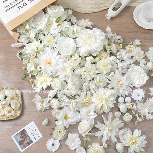 白色仿真花材料包 绢花假花diy手工素材配件头饰簪花婚庆家居装饰