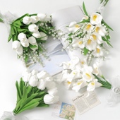 白色郁金香铃兰手捧花森系仿真混搭花束结婚领证装 饰插花拍照道具