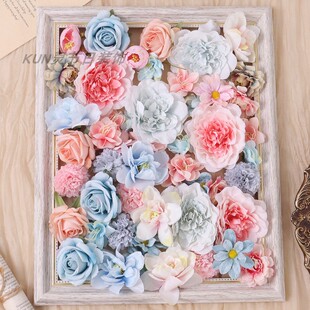 仿真粉色系花朵套装 绢花头饰簪花diy服饰帽花朵素材家居婚庆花艺