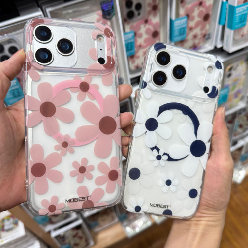 mobest适用苹果18Promax花朵手机壳iPhone17Pro磁吸全包手机壳15pm新款透16/15透明防摔保护套夏日小清新女款