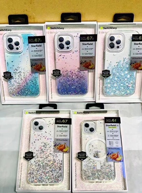 适用于苹果14promax手机壳鱼骨美国SwitchEasy3D固态流沙13PM苹果14plus6.1英寸透明防摔可爱创意软女生奢华