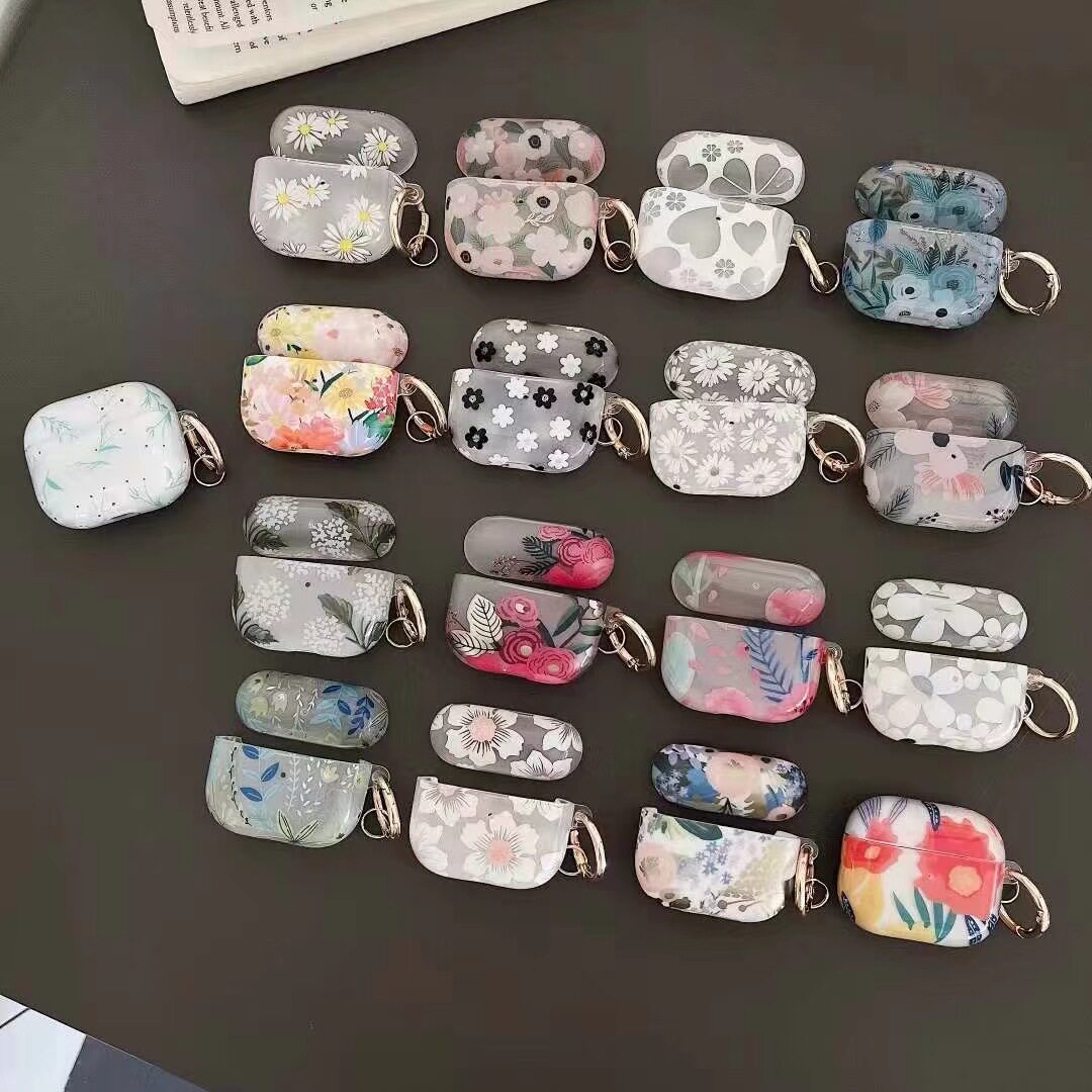 适用苹果AirPods 3代耳机保护套米卡伦1/2代无线蓝牙耳机透明硅胶女花朵pro防摔全包碎花奢华保护壳