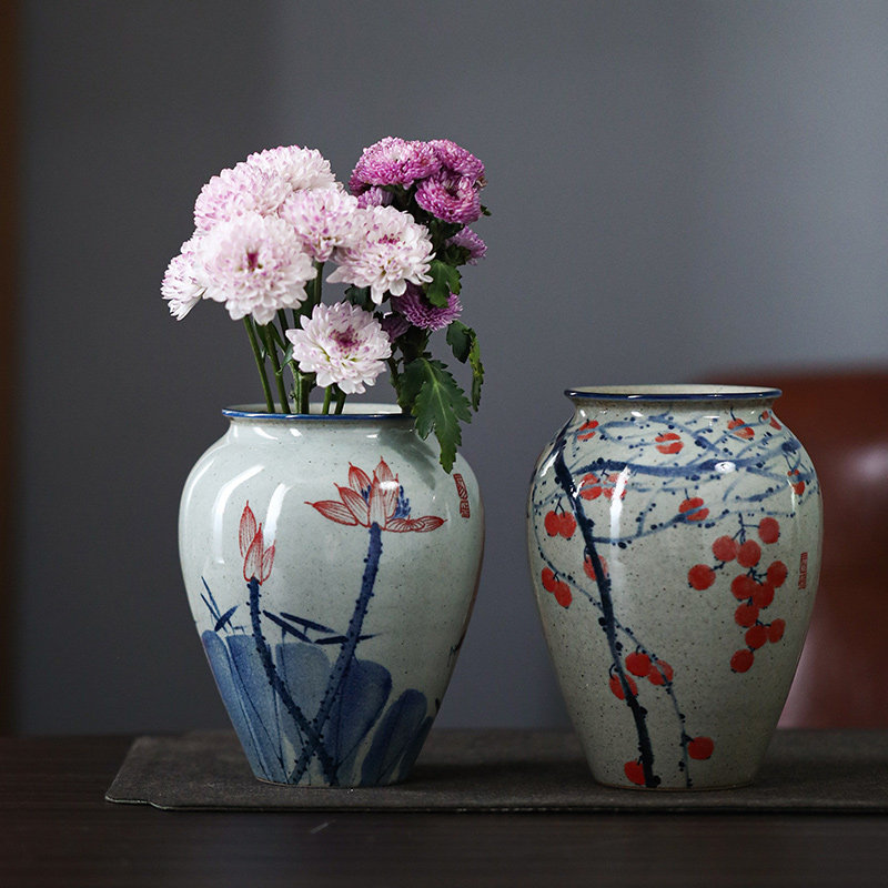 陶美集纯手绘青花瓷景德镇陶瓷花瓶粗陶中式陶罐插花摆件复古装饰,家居饰品,花瓶,淘宝优惠券,粉丝福利购,淘宝优惠卷