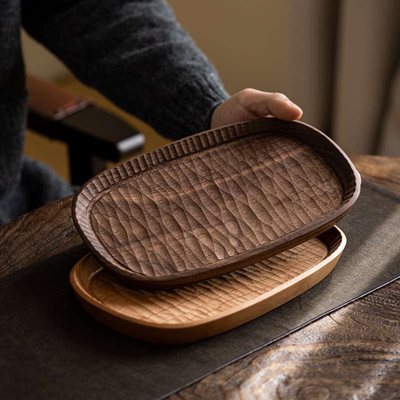 手工雕刻胡桃木茶盘实木