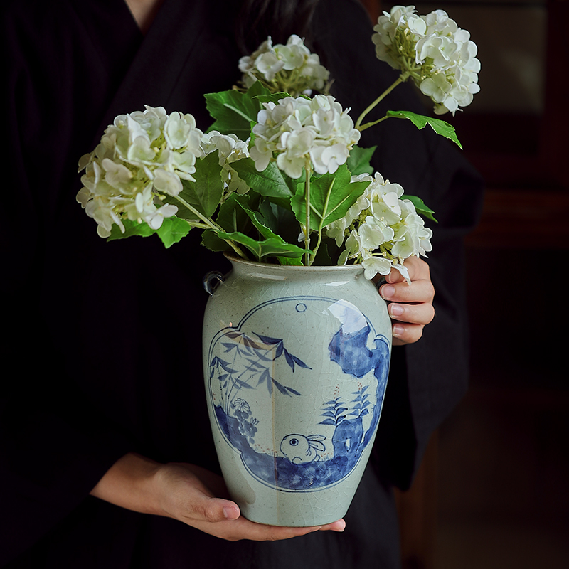 陶美集全手绘青花小兔子花瓶景德镇复古花器花插中式陶罐插花摆件-封面