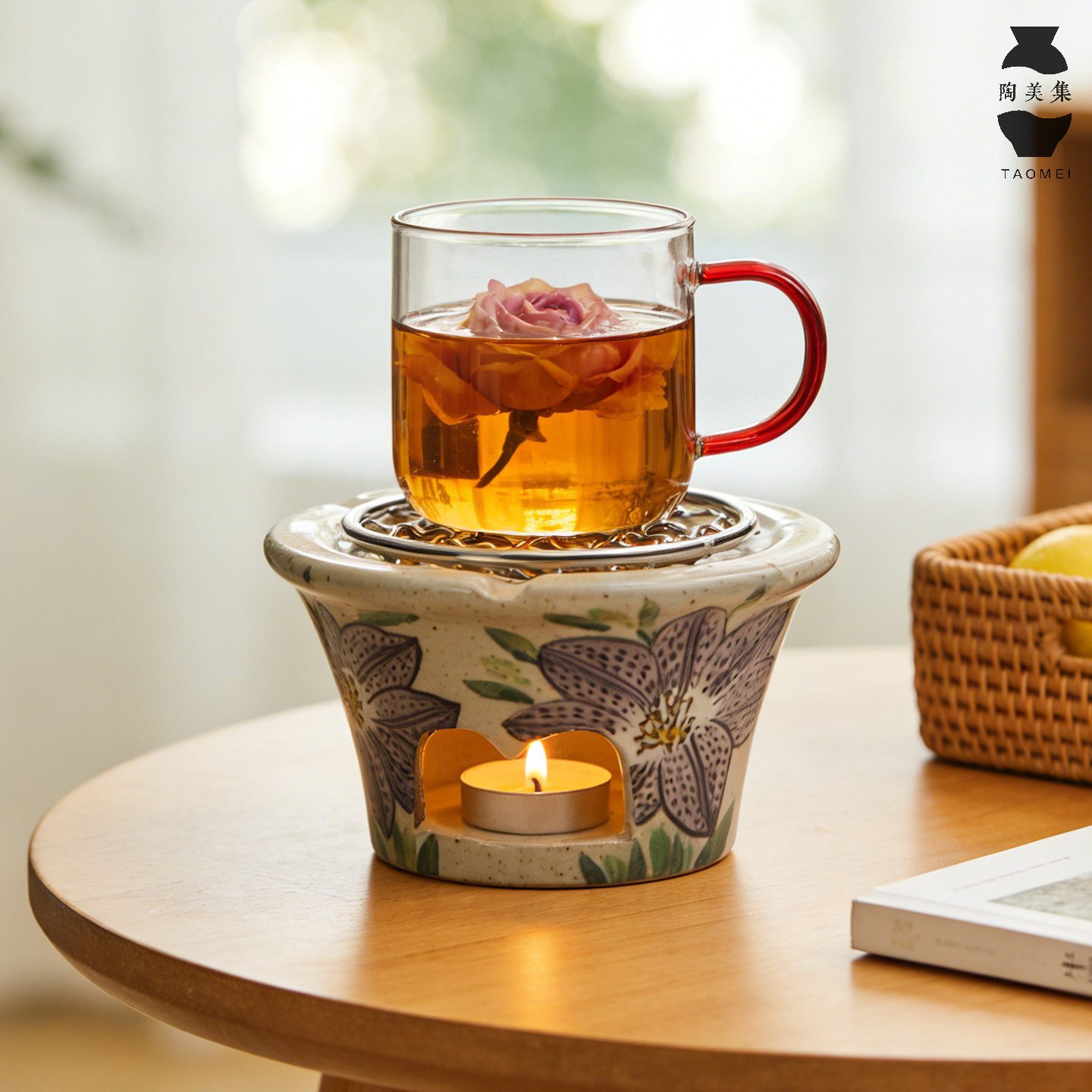 围炉煮茶茶具配件茶壶水杯底座加热炉景德镇手绘花卉蜡烛温茶炉子,餐饮具,煮茶炉,淘宝优惠券,粉丝福利购,淘宝优惠卷