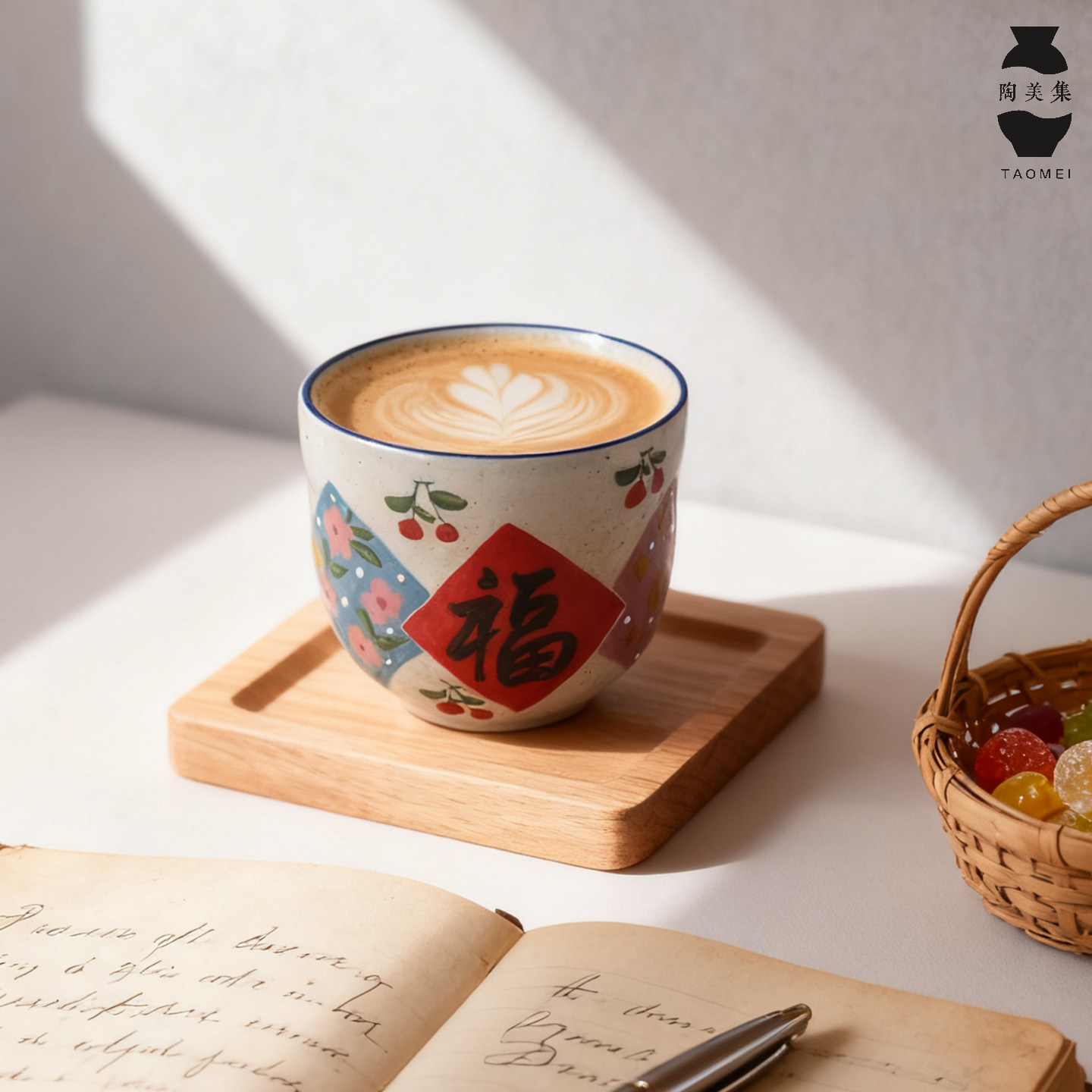 景德镇陶瓷手工手绘喜乐福复古手握水杯杯子创意办公室茶杯早餐杯,餐饮具,茶杯,淘宝优惠券,粉丝福利购,淘宝优惠卷