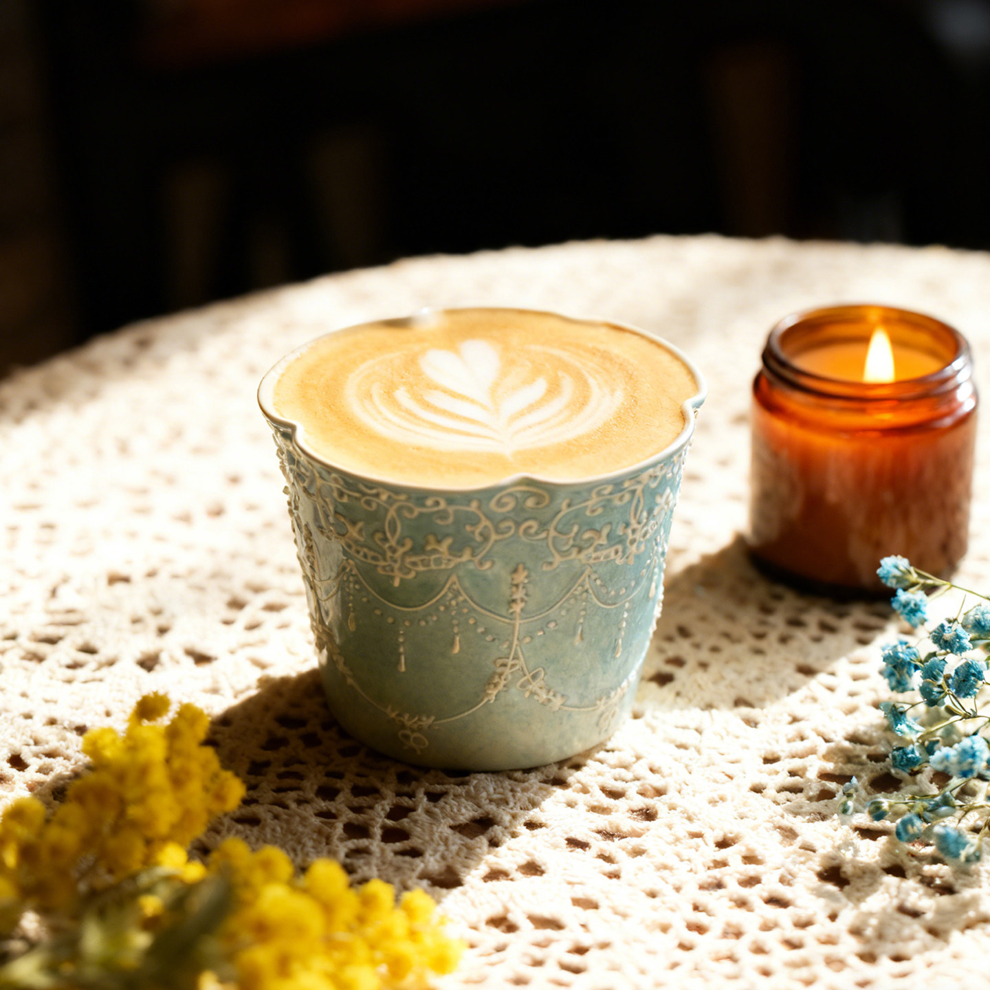 立体手绘蕾丝小众手握杯景德镇陶瓷咖啡杯拿铁拉花杯子釉下彩水杯