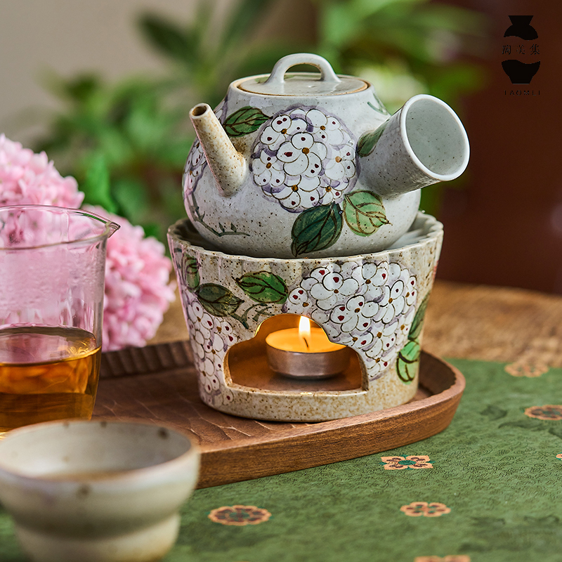 陶美集手绘绣球花温茶炉