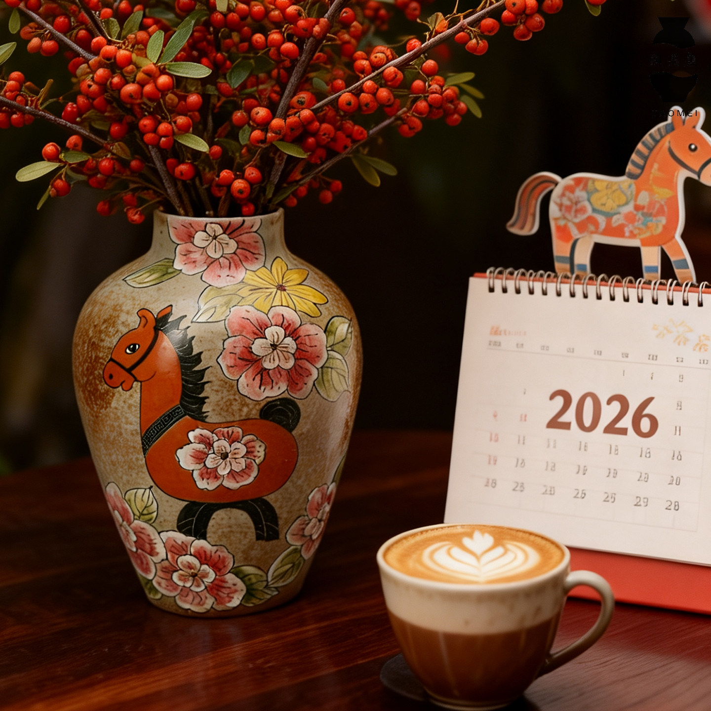 手绘生肖马粗陶釉下彩花瓶景德镇客厅水培干插花摆件复古陶瓷花瓶,家居饰品,花瓶,淘宝优惠券,粉丝福利购,淘宝优惠卷