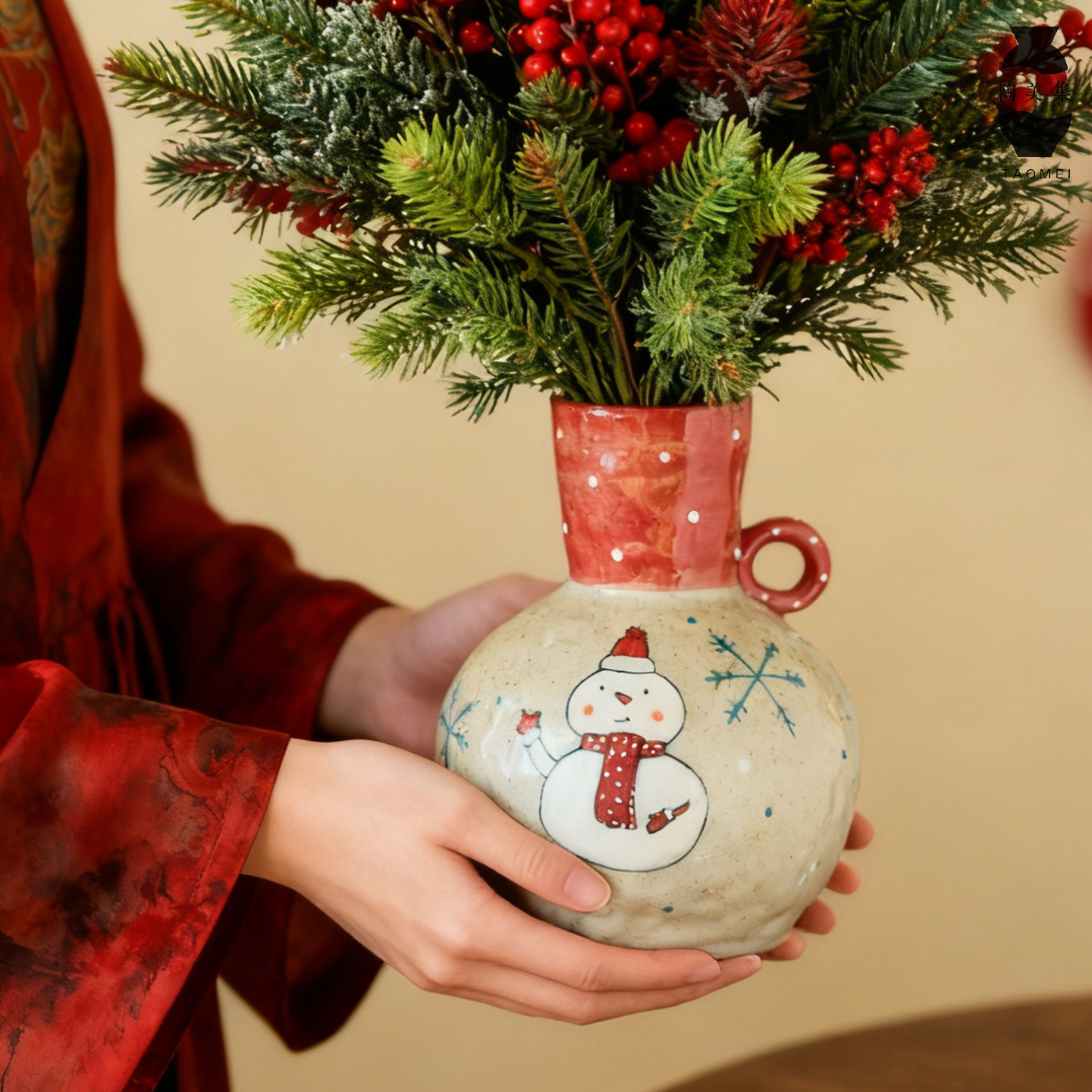 圣诞雪人景德镇陶瓷小花瓶