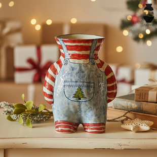 圣诞节装 饰陶瓷花瓶水培鲜花手绘创意花器复古客厅玄关桌面小摆件