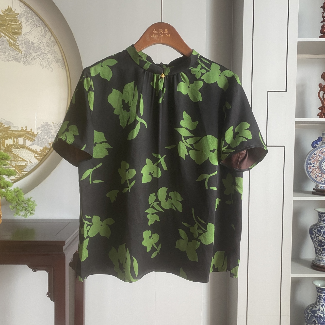 新中式缎面提花上衣小衫