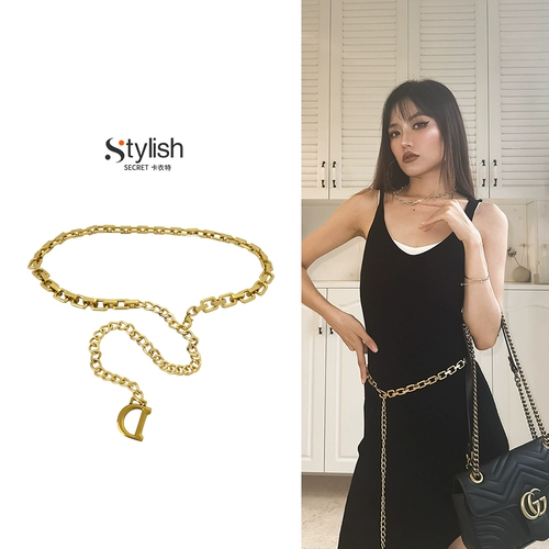 Цепочка с буквами, металлическое платье, украшение для ногтей, ремень, утягивающий пояс на талию, французский стиль, в стиле Шанель