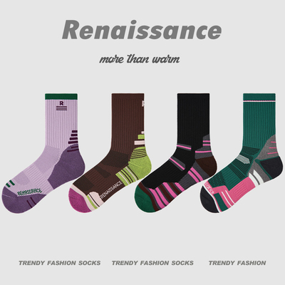 Renaissance袜子女跑步跳绳袜吸汗压力专业毛巾底运动网球骑行袜