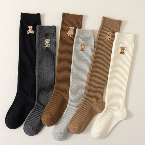 儿童长筒袜春秋款纯棉女童宝宝过膝袜韩版学院风小熊高筒小腿袜潮