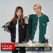 PMET 夹克冬宽松外套男 国潮牌拼接皮袖 PRISMEVENT 棋盘格棒球服